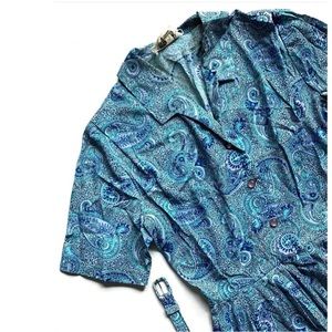 1960s vintage blue paisley dress